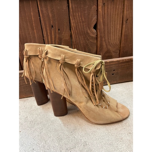 Cynthia Vincent Nailed Fringe Open Toed Booties - SZ 9.5 - New W/O Box - Picture 6 of 14